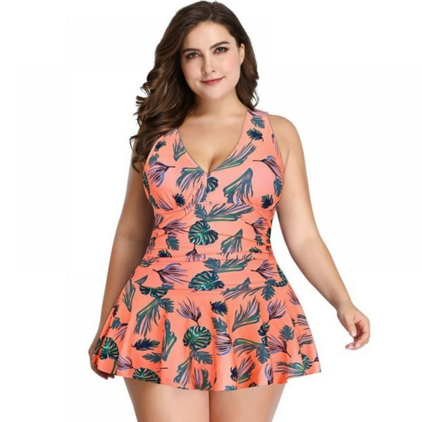 Swimsuit Extra Large Size Swim Dress One Piece Floral Swimwear Beachwear 
